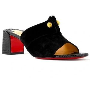 CHRISTIAN LOUBOUTIN Stanislove 55 Suede And Lizard-Effect Leather Mules US 8.5B